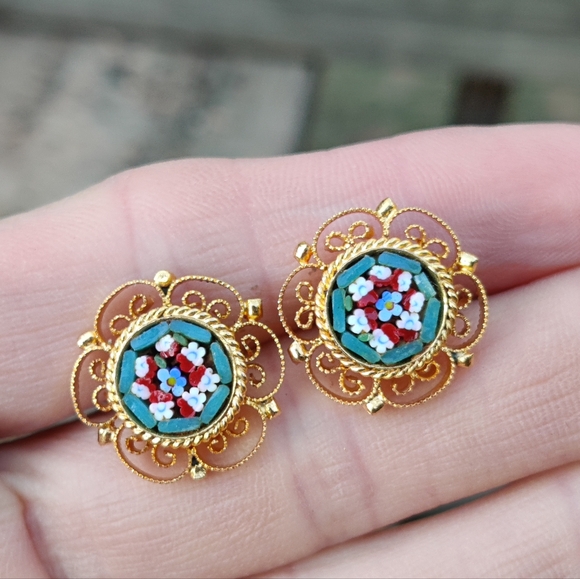 Vintage Eccentric Italian micromosaic earrings - Picture 6 of 7